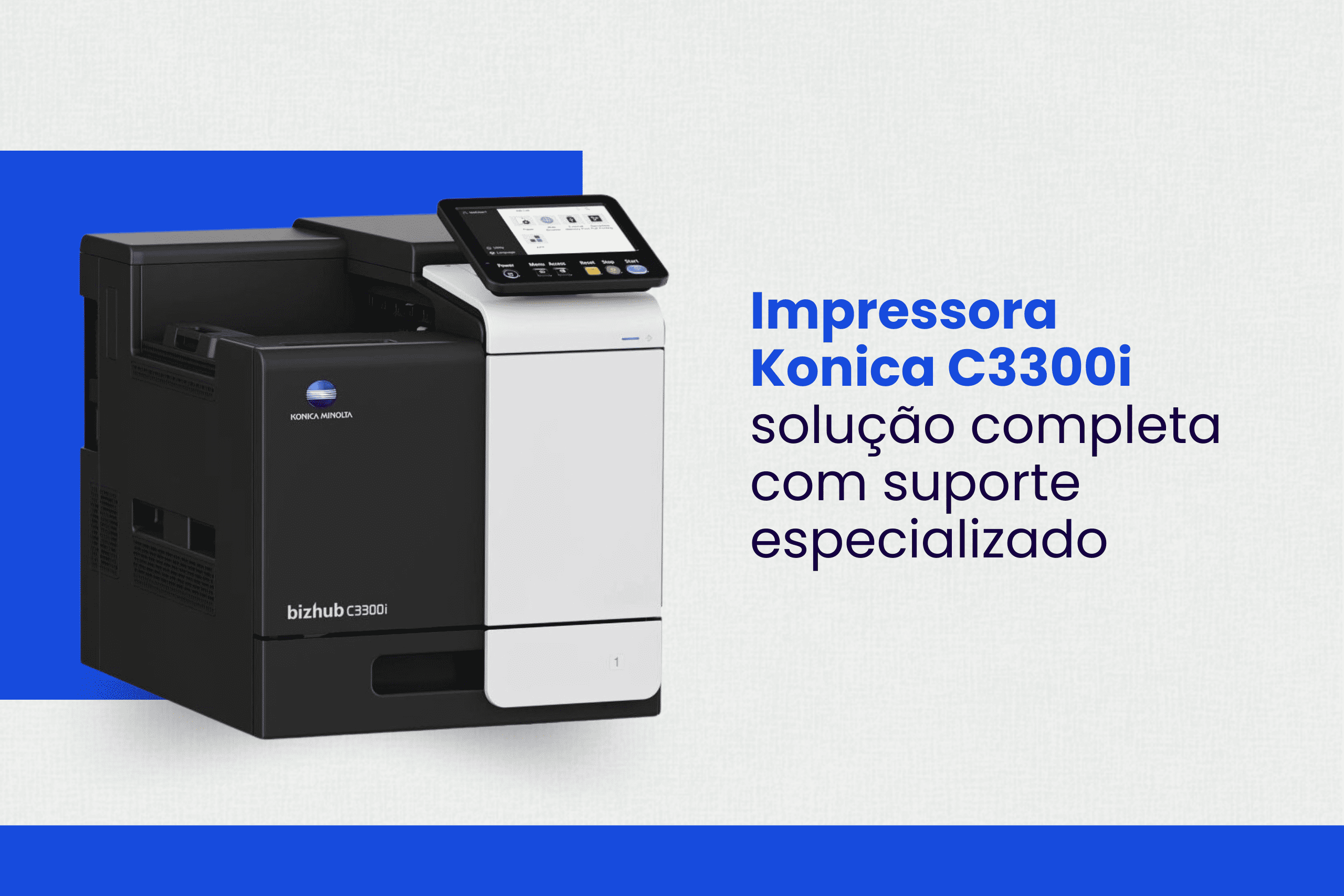 Multifuncional Konica Minolta C3300i instalada em clínica médica com impressão de exames e laudos