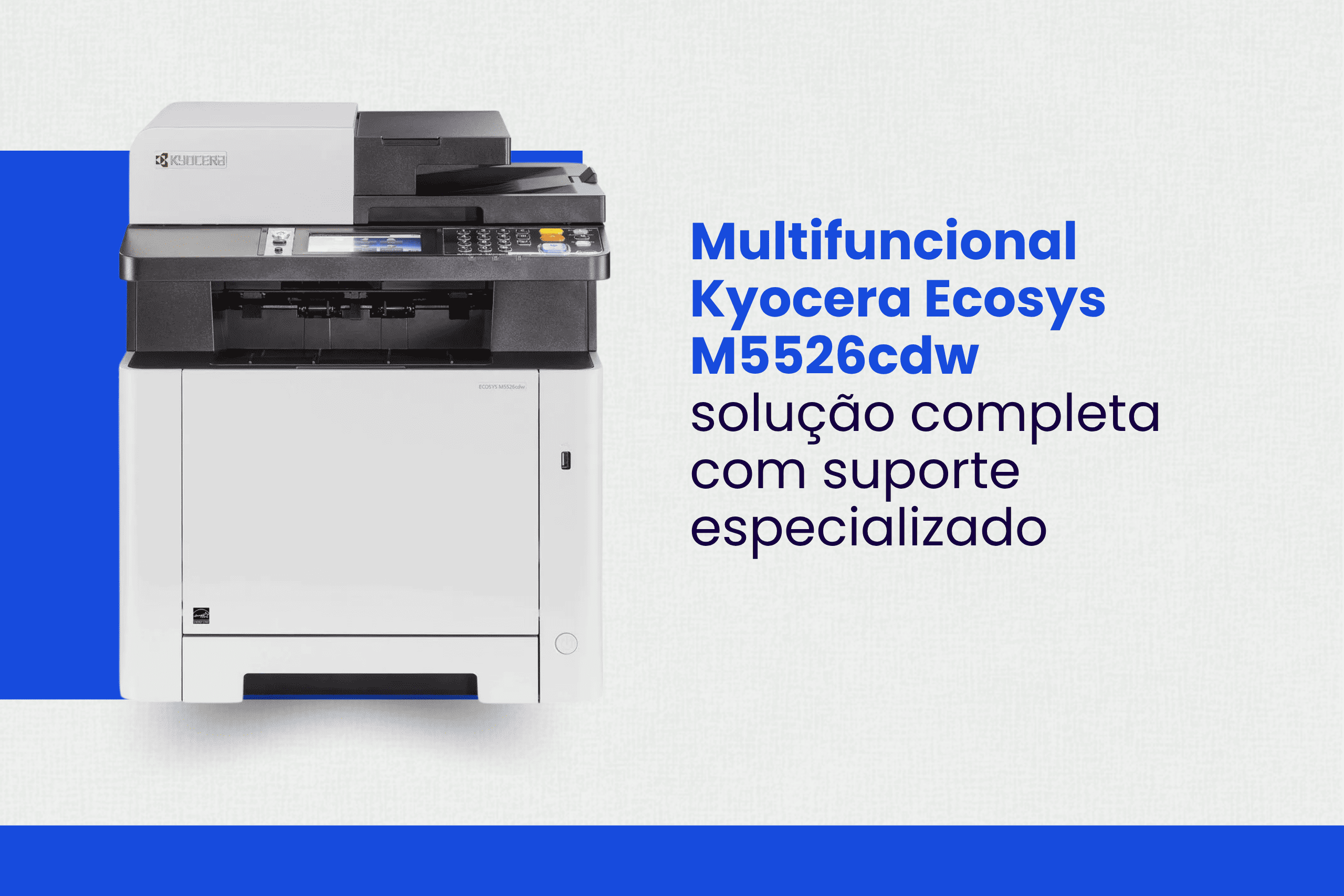 Multifuncional colorida Kyocera M5526cdw em ambiente corporativo com locação MarqueSys
